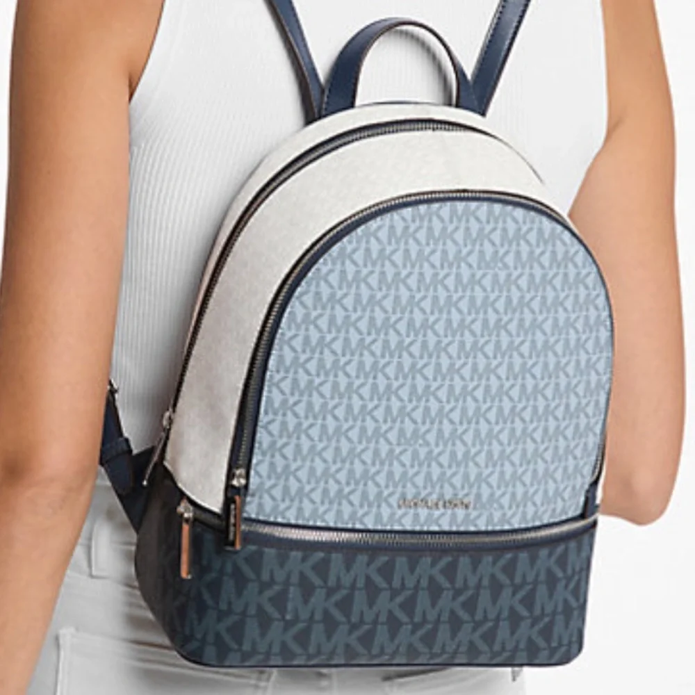 MICHAEL KORS Rhea Med Zip Color-Block Signature Logo Backpack ADMIRL MULTI NWT